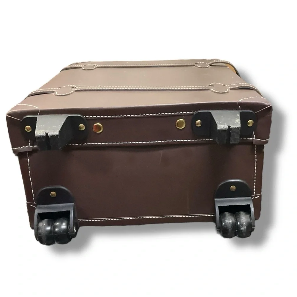 🧳 Vintage-Inspired‎ Faux Leather Trunk Suitcase w/ Wheels & Gold Hardware